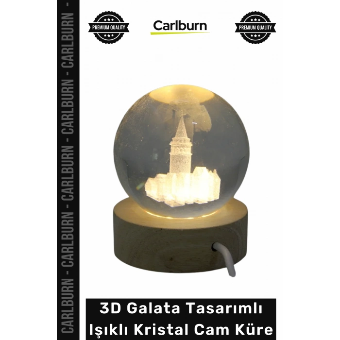 #CamKüre Masaüstü Dekorasyon Estetik Ahşap Işıklı 3D Galata Tasarımlı Işıklı Kristal Cam Küre