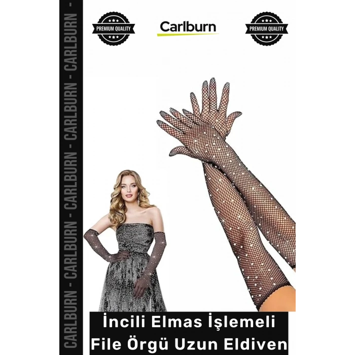 #Eldiven Şık İddialı Zarif Likralı Uzun Siyah Renk İncili Elmas İşlemeli File Örgü Uzun Eldiven