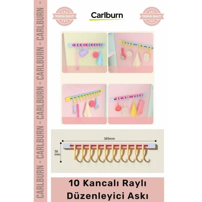 #Organizer Maksimum Düzen Pratik Raylı Depolama 10 Kancalı Raylı Mutfak Banyo Düzenleyici Askı