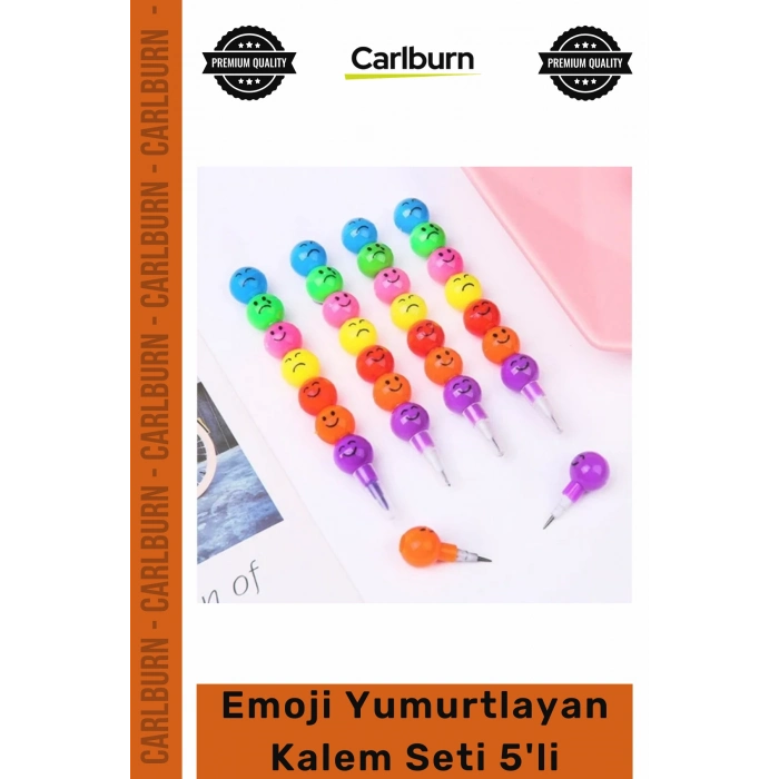 Rengarenk Okul Öğrenci Kırtasiye Eğlenceli Döngüsel Yazma Deneyimi Emoji Yumurtlayan Kalem Seti 5li