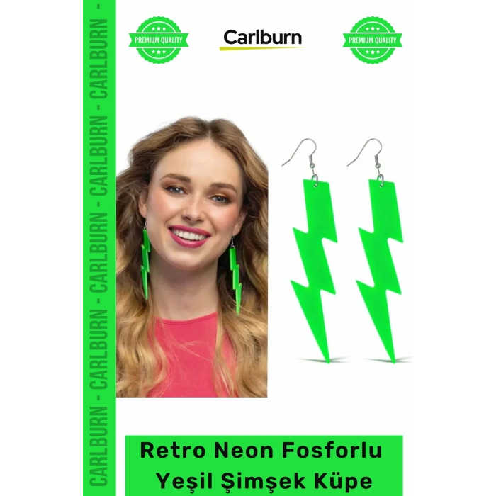 #Küpe 80ler 90lar Moda Parti Festival Canlı Dikkat Çekici İddialı Retro Neon Yeşil Şimşek Küpe