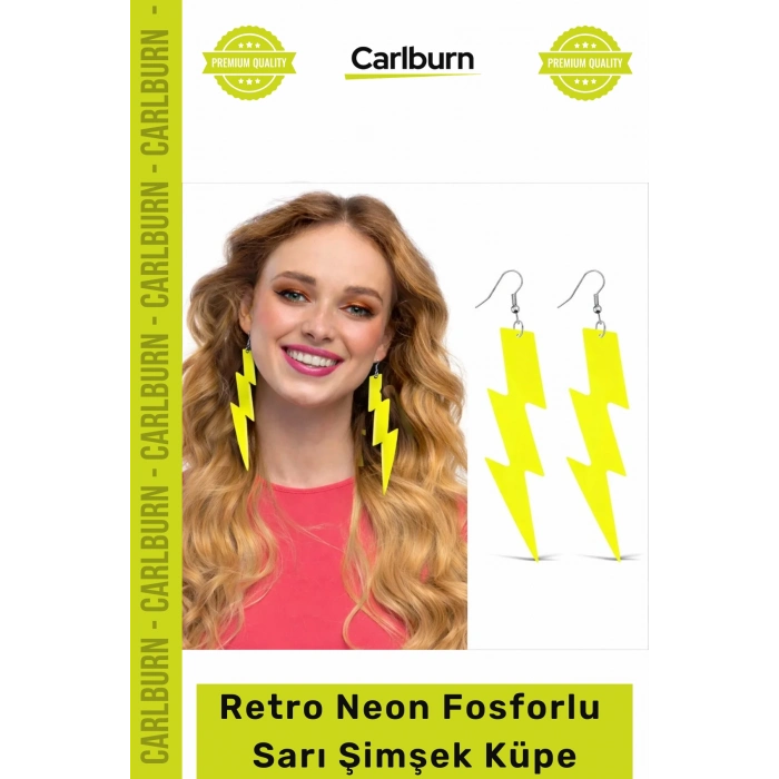 #Küpe 80ler 90lar Moda Parti Festival Canlı Dikkat Çekici İddialı Retro Neon Sarı Şimşek Küpe