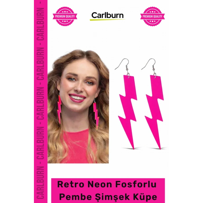 #Küpe 80ler 90lar Moda Parti Festival Canlı Dikkat Çekici İddialı Retro Neon Pembe Şimşek Küpe