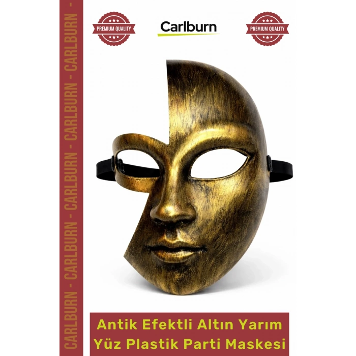 #Maske Gizemli Metalik Gold Eskitme Eğlence Antik Efektli Altın Yarım Yüz Plastik Parti Maskesi