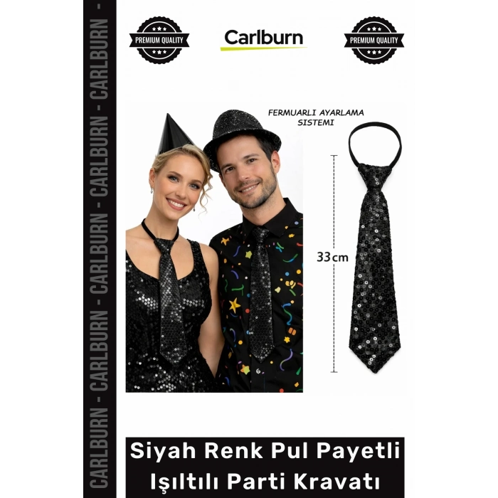 #Kravat Göz Alıcı Sahne Kostüm Aksesuarı Hazır Siyah Renk Pul Payetli Işıltılı Parti Kravatı 33 cm