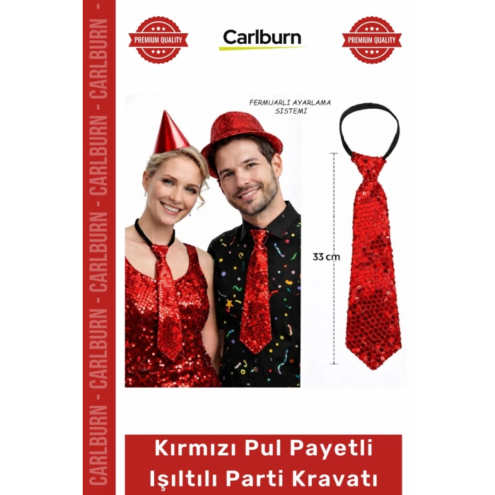 #Kravat Göz Alıcı Sahne Kostüm Aksesuarı Hazır Kırmızı Renk Pul Payetli Işıltılı Parti Kravatı 33 cm