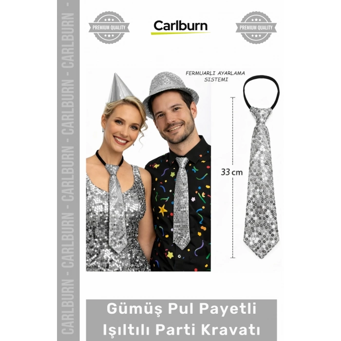 #Kravat Göz Alıcı Sahne Kostüm Aksesuarı Hazır Gümüş Renk Pul Payetli Işıltılı Parti Kravatı 33 cm