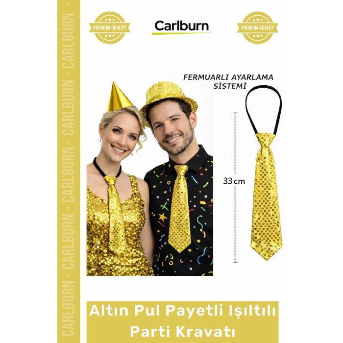 #Kravat Göz Alıcı Sahne Kostüm Aksesuarı Hazır Altın Renk Pul Payetli Işıltılı Parti Kravatı 33 cm