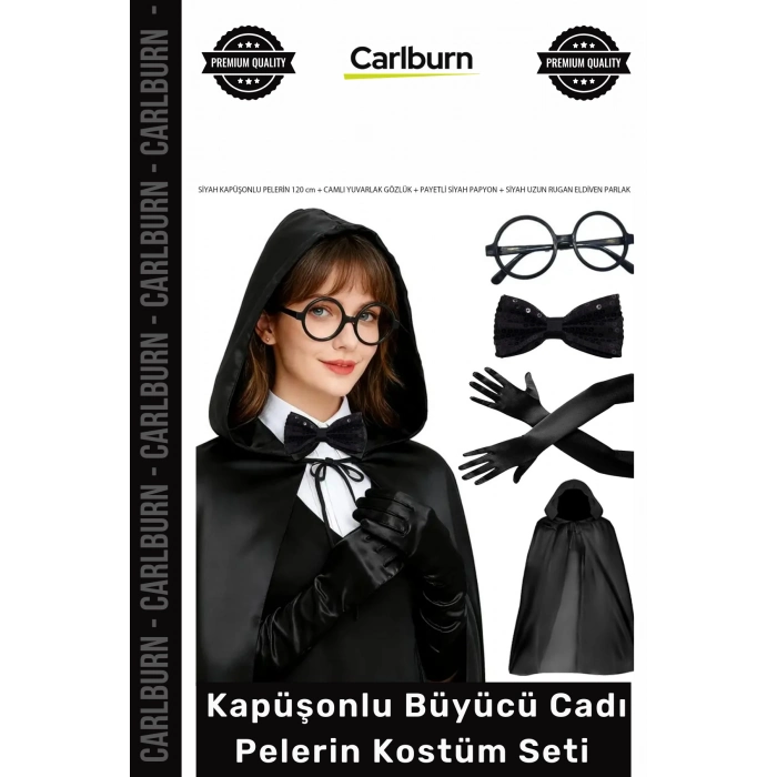 #Kostüm Jarse Cosplay Parti Sahne Eğlence Aksesuar Siyah Kapüşonlu Büyücü Cadı Pelerin Kostüm Seti