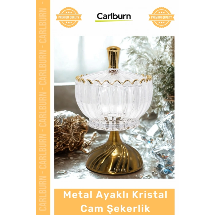 #Sunumluk Lüks Lokumluk Şık Çikolatalık Metal Ayaklı Kristal Cam Şekerlik Gold Detaylı Sunumluk