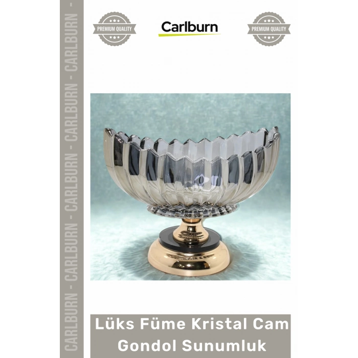 #Gondol Modern Dekoratif Meyvelik Tasarım Lüks Füme Kristal Cam Gondol Gold Ayaklı Sunumluk