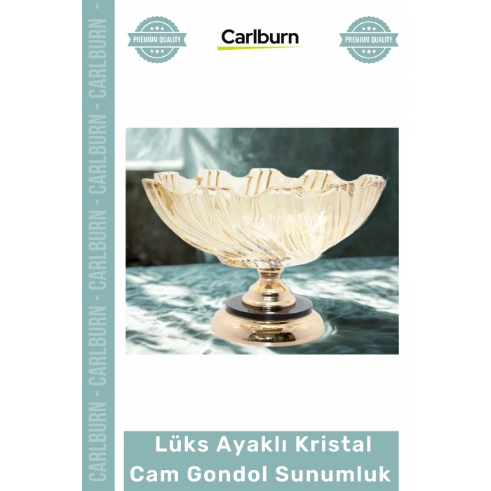 Özel Üretim Dekoratif Tasarım Meyvelik Salon Lüks Ayaklı Kristal Cam Gondol Sunumluk Gold Detaylı