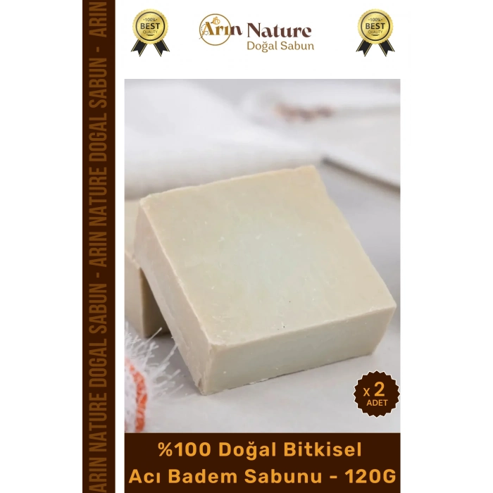 #sabun %100 Doğal Güzel Kokulu El Yüz Saç Cilt Vücut Orijinal Bitkisel Acı Badem Sabun 120g - 2 Adet