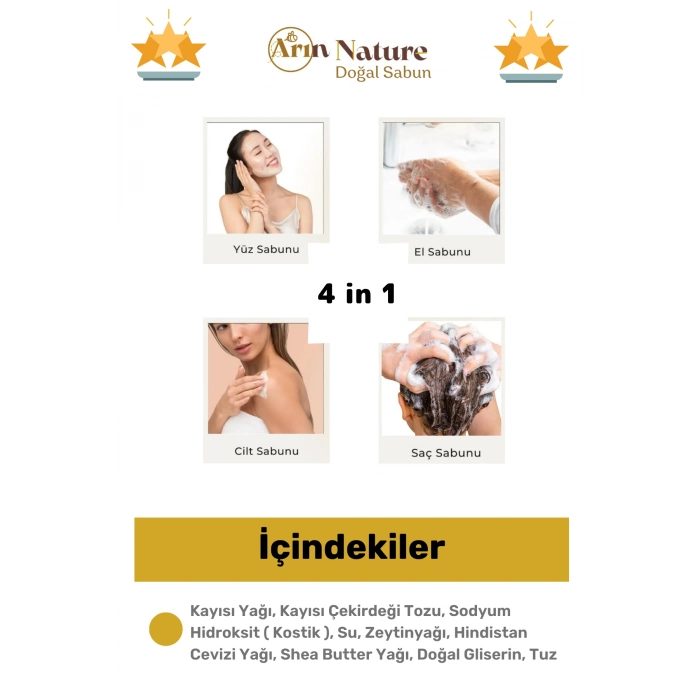 #sabun %100 Doğal Güzel Kokulu El Yüz Saç Cilt Vücut Orijinal Bitkisel Kayısı Sabunu 120g - 10 Adet