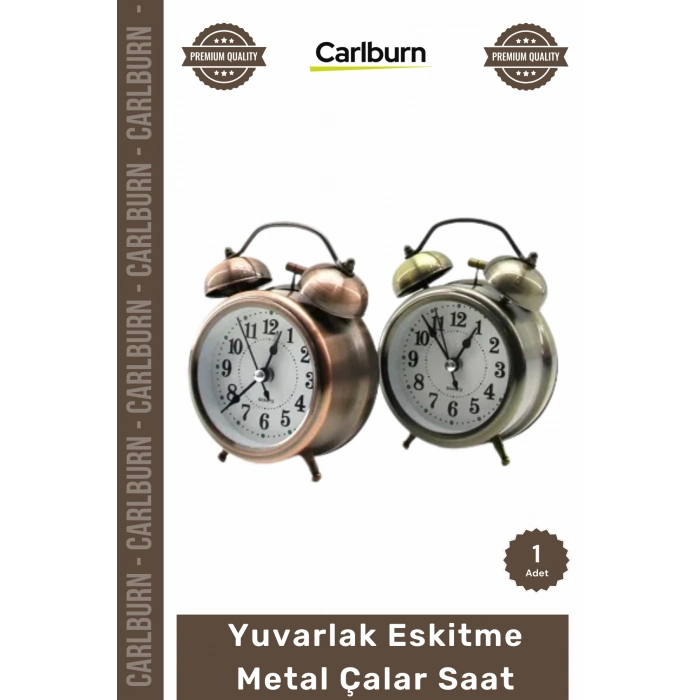 #Saat Retro Vintage Dekoratif Hediyelik Sessiz 8 cm Işıklı Yuvarlak Eskitme Metal Çalar Saat