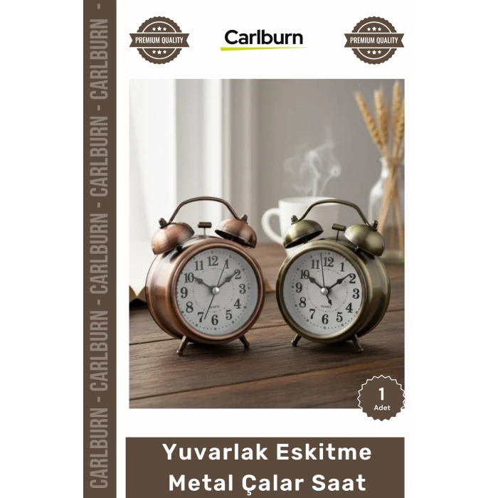 #Saat Retro Vintage Dekoratif Hediyelik Sessiz 8 cm Işıklı Yuvarlak Eskitme Metal Çalar Saat