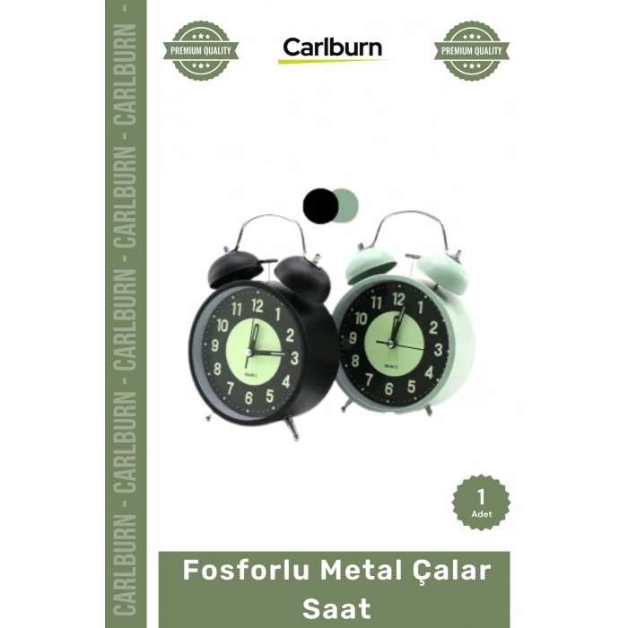 #ÇalarSaat Nostaljik İkiz Çan Gece Işıklı 11 cm Masa Üstü Dekoratif Tipi Fosforlu Metal Çalar Saat