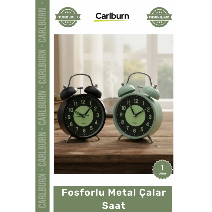 #ÇalarSaat Nostaljik İkiz Çan Gece Işıklı 11 cm Masa Üstü Dekoratif Tipi Fosforlu Metal Çalar Saat