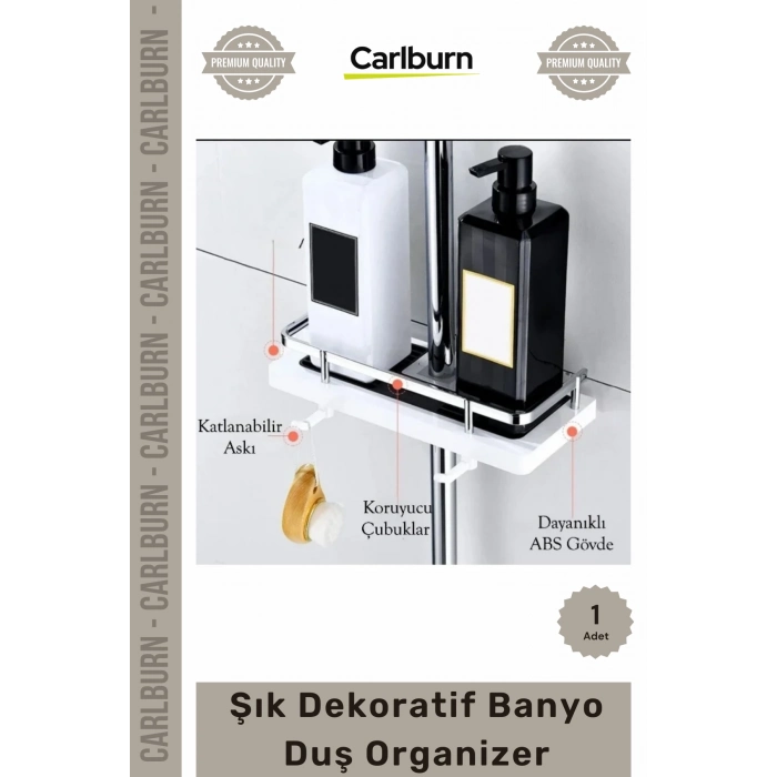 Özel Üretim 24mm Duş Çubuğu Uyumlu Fonksiyonel Şampuanlık Askılı Raf Şık Tasarım Banyo Duş Organizer