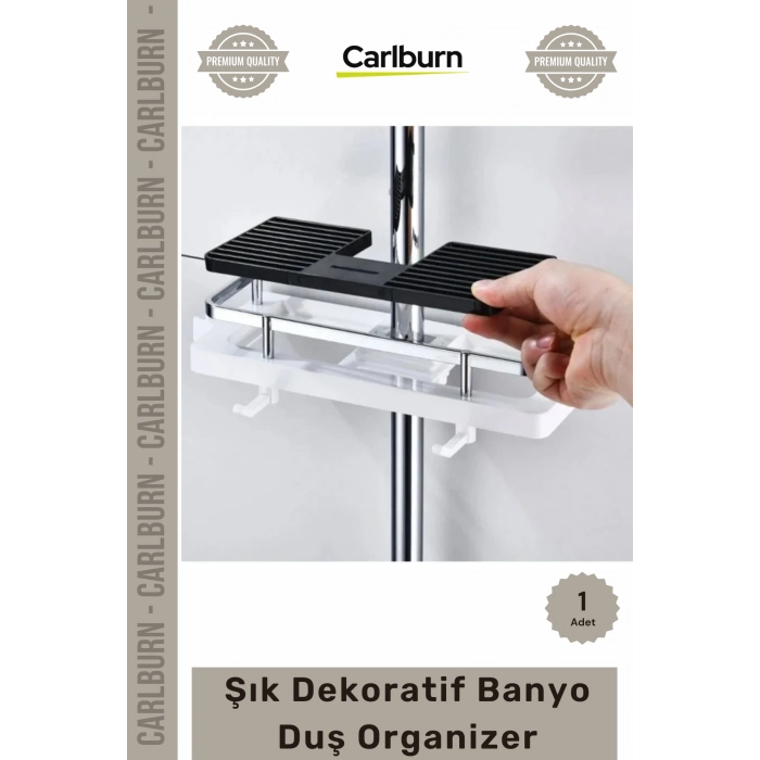 Özel Üretim 24mm Duş Çubuğu Uyumlu Fonksiyonel Şampuanlık Askılı Raf Şık Tasarım Banyo Duş Organizer