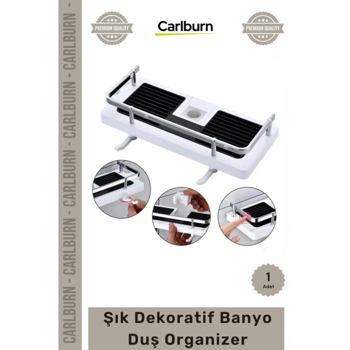 Özel Üretim 24mm Duş Çubuğu Uyumlu Fonksiyonel Şampuanlık Askılı Raf Şık Tasarım Banyo Duş Organizer