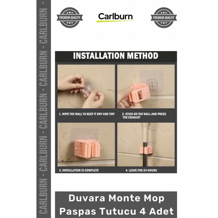 Özel Üretim Yapışkanlı Askı Aparat Organizatör Plastik Pratik Duvara Monte Mop Paspas Tutucu 4 Adet