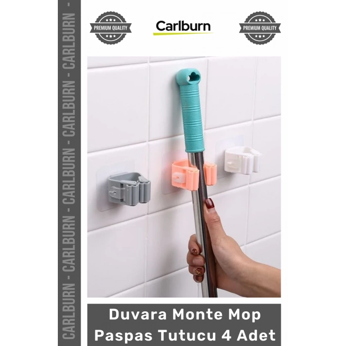 Özel Üretim Yapışkanlı Askı Aparat Organizatör Plastik Pratik Duvara Monte Mop Paspas Tutucu 4 Adet