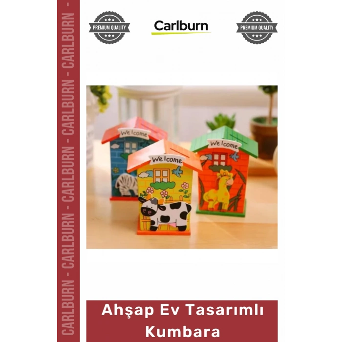 Hediyelik Eğitici Çocuk Odası Dekoratif Hayvan Figürlü Doğal Şık Kaliteli Ahşap Ev Tasarımlı Kumbara
