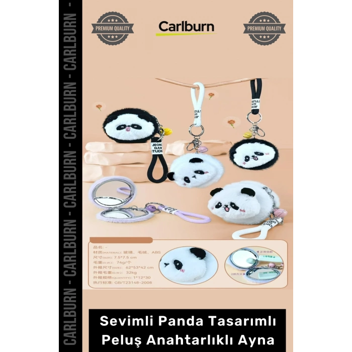 Özel Üretim Hediye Cep Aynası Yumuşak Aksesuar Sevimli Panda Tasarımlı Peluş Anahtarlıklı Ayna