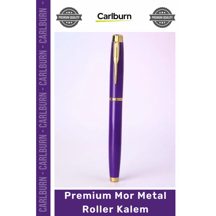 #Kalem Lazer Baskı Promosyon Hediye Lüks Ofis İmza Kalemi Altın Premium Mor Metal Roller Kalem