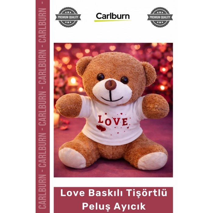 Özel Üretim Sevgililer Günü Hediyesi Yumuşak 25 cm Love Baskılı Tişörtlü Kahverengi Peluş Ayıcık