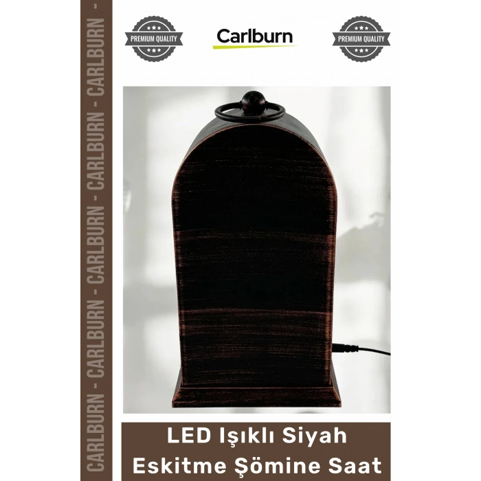 Özel Üretim Dekoratif Nostaljik Antika Masa Tasarım Pilli USB LED Işıklı Siyah Eskitme Şömine Saat