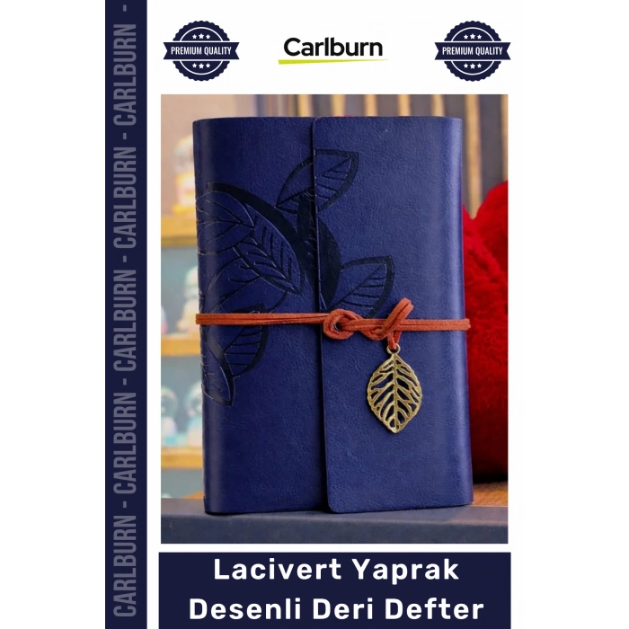Özel Üretim Vintage Eskitme Şık Günlük Hediye Ajanda Hatıra Lacivert Yaprak Desenli Deri Defter