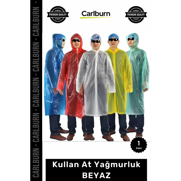 Özel Üretim Su Geçirmez Polietilen Pratik Kapüşonlu Standart Beden Hafif Kullan At Yağmurluk BEYAZ