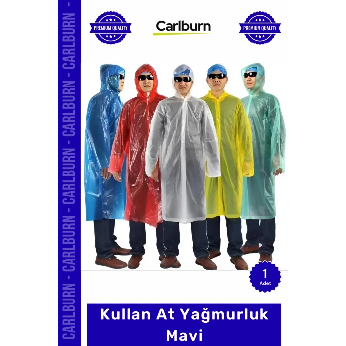 Özel Üretim Su Geçirmez Polietilen Pratik Kapüşonlu Standart Beden Hafif Kullan At Yağmurluk Mavi