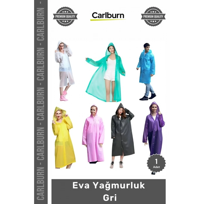 Su Geçirmez Kapüşonlu Unisex Dayanıklı Pratik Hafif Şeffaf Çıtçıtlı Koruyucu Eva Yağmurluk Gri