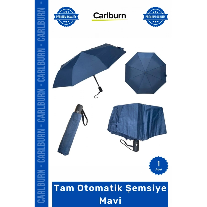 Özel Üretim Sağlam Rüzgara Dayanıklı Katlanır Şık Ergonomik Kaliteli Tam Otomatik Şemsiye Mavi