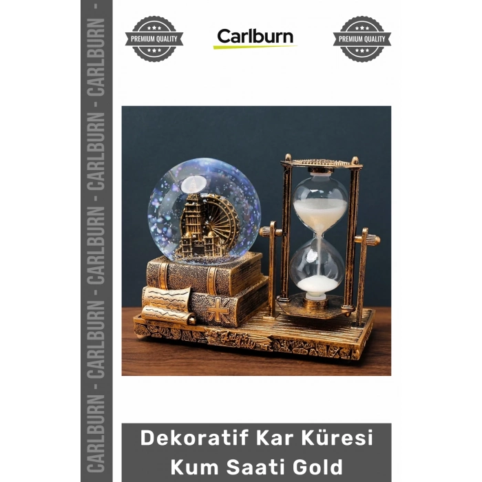 Özel Üretim Londra Big Ben Temalı Şık Ofis Masaüstü Biblo Dekoratif Kar Küresi Kum Saati Gold