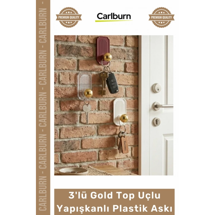 Özel Üretim Banyo Mutfak Delmeyen Şık Modern Kristal Mika 3lü Gold Top Uçlu Yapışkanlı Plastik Askı