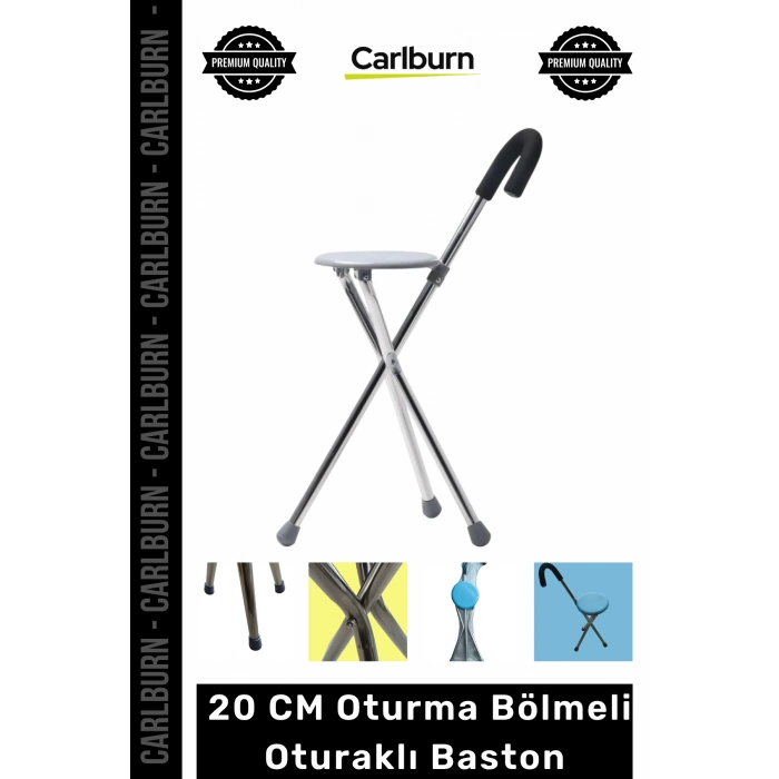 #Baston Dayanıklı Ergonomik Katlanabilir Hafif Kaymaz Taban 20 CM Oturma Bölmeli Oturaklı Baston