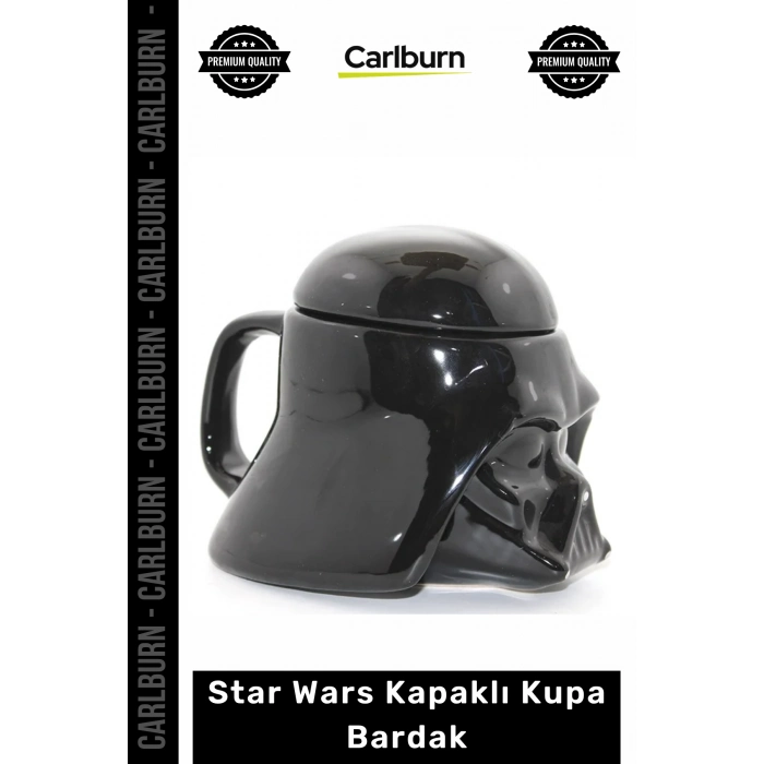 Özel Üretim Darth Vader Seramik 3D Kask Formu Parlak Siyah Hediye Star Wars Kapaklı Kupa Bardak