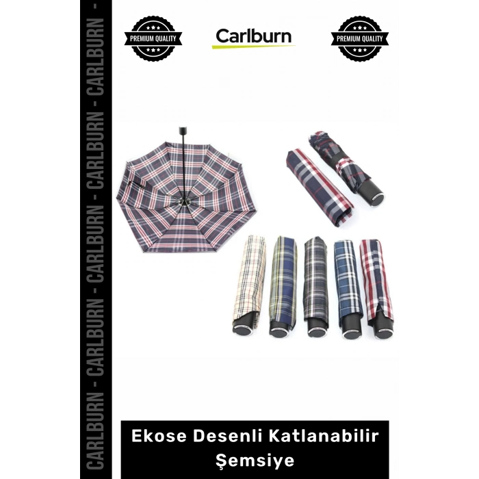 Özel Üretim Rüzgara Dayanıklı Çelik İskelet Su İtici Kaliteli Ekose Desenli Katlanabilir Şemsiye