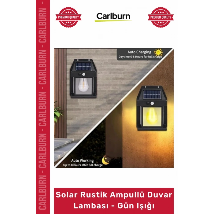 Özel Üretim Dış Mekan Bahçe Lambası Güneş Enerjili Solar Rustik Ampullü Duvar Lambası Gün Işığı