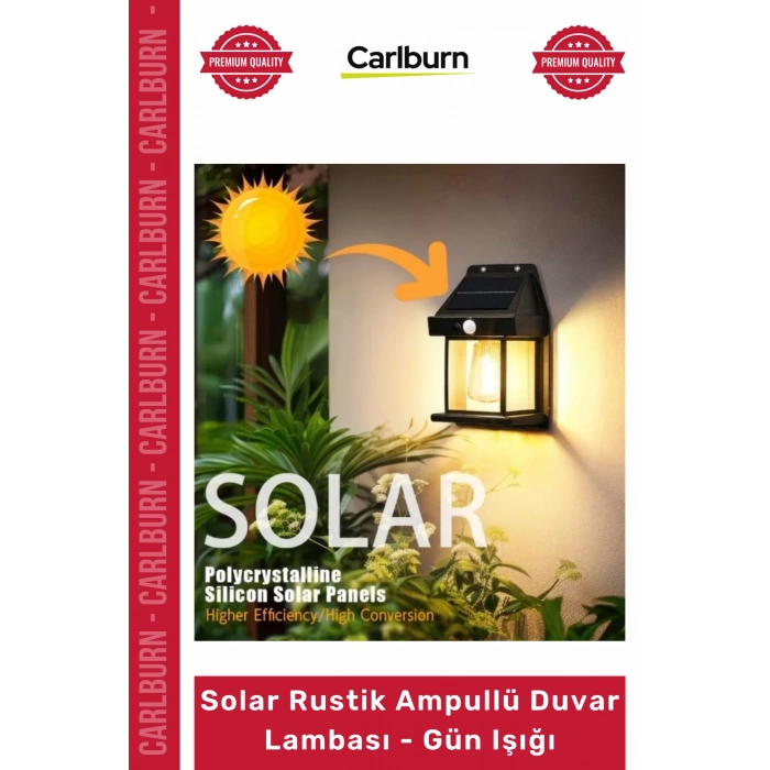 Özel Üretim Dış Mekan Bahçe Lambası Güneş Enerjili Solar Rustik Ampullü Duvar Lambası Gün Işığı