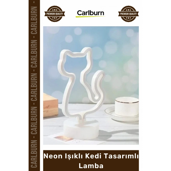 Özel Üretim Dekoratif Gece Masaüstü Standlı USB Pilli Estetik LED Neon Işıklı Kedi Tasarımlı Lamba