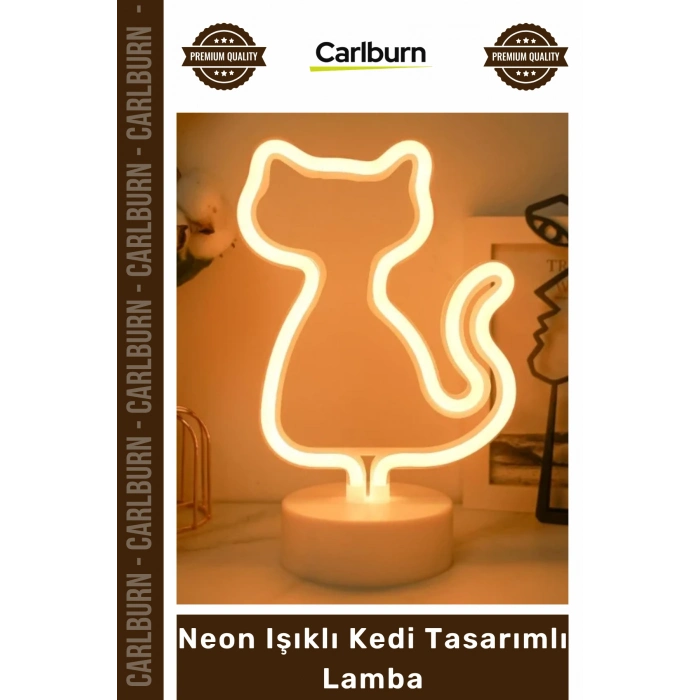 Özel Üretim Dekoratif Gece Masaüstü Standlı USB Pilli Estetik LED Neon Işıklı Kedi Tasarımlı Lamba