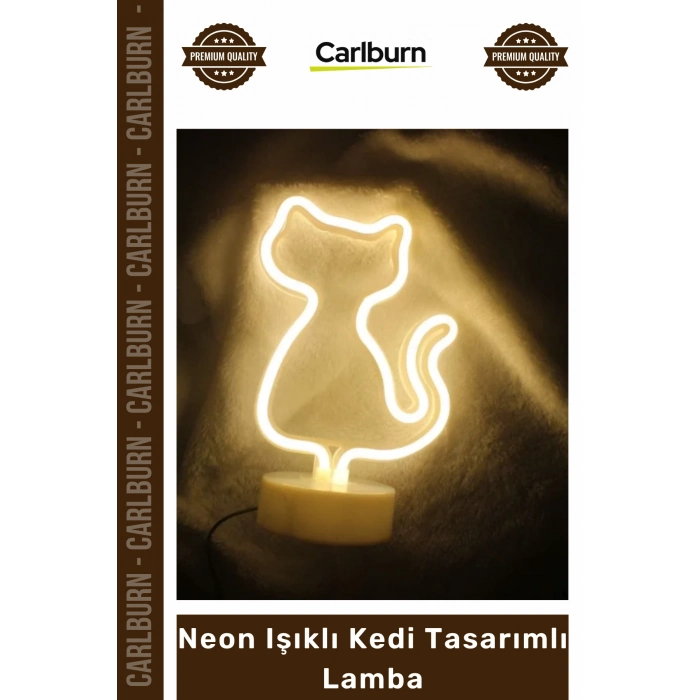Özel Üretim Dekoratif Gece Masaüstü Standlı USB Pilli Estetik LED Neon Işıklı Kedi Tasarımlı Lamba