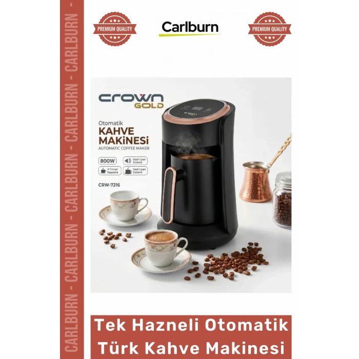 Özel Üretim Crown Gold 800W Közde Pişiren 4 Fincan Kapasiteli Tek Hazneli Otomatik Türk Kahve Makine