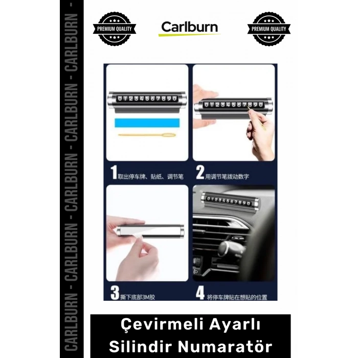 Oto Araç İçi Park Telefon Kartı Şık Lüks Çevirmeli Ayarlı Torpido Üstü Silindir Numaratör