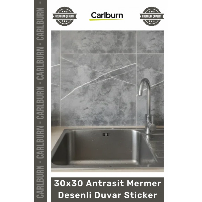 Özel Üretim Kendinden Yapışkanlı Mutfak Banyo Kaplama 30x30 Antrasit Mermer Desenli Duvar Sticker